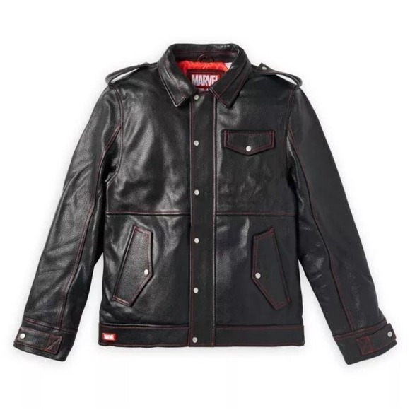 NEW W/TAG Disney Parks Marvel 1939 Black Red Authentic Leather Jacket XS $399 - Picture 1 of 6